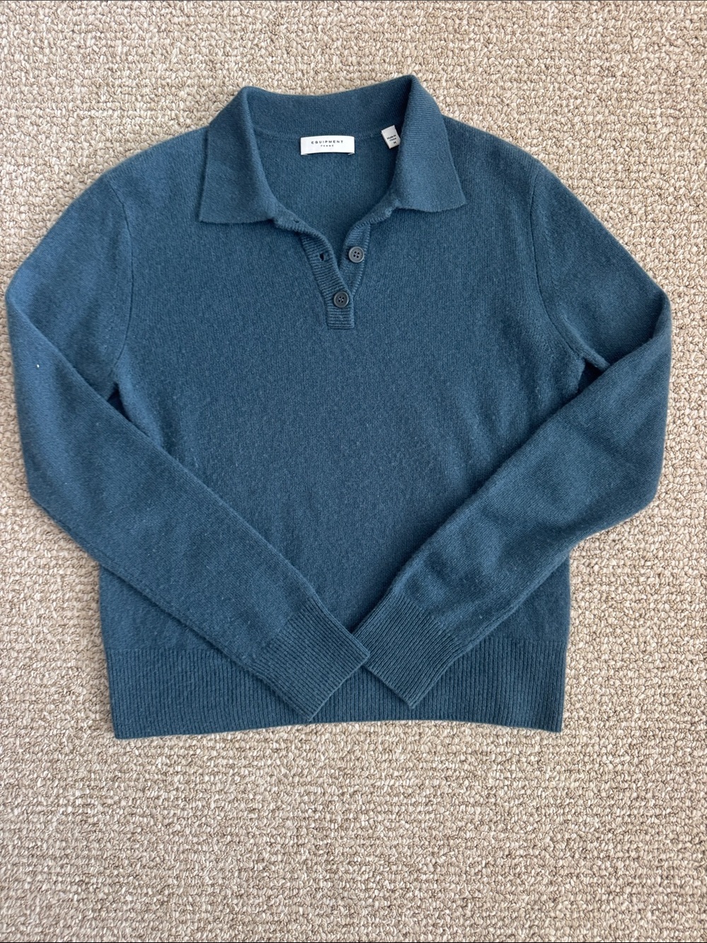 Equipment Teal V-Neck Polo Cashmere-Blend Sweater